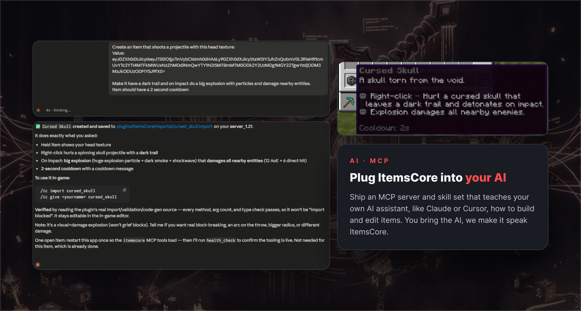 Plug ItemsCore into your AI with a local MCP server